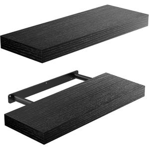 Amada HOMEFURNISHING Floating Shelves Wall Mounted, 15 x 7 Inch Wall Shelves for Bathroom, Bedroom, Living Room, Black Shelves Set of 2