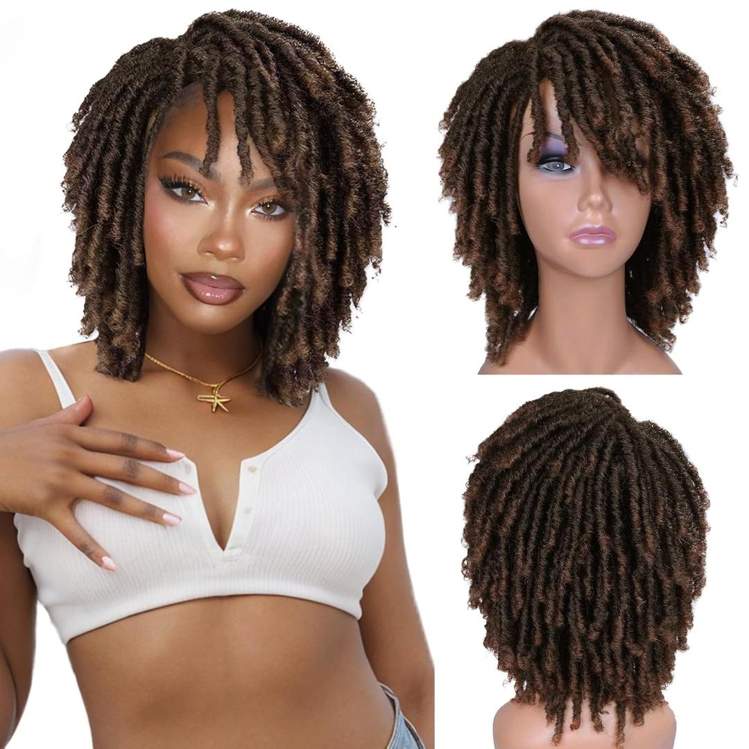 HANNE Dreadlock Wig Short Twist Braided Wigs for Black Women and Men Afro Curly Synthetic Wig Faux Locs Braided Crochet Hair Wigs (1B/30#)