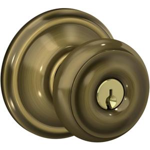 SCHLAGE F51A GEO 609 Georgian Knob Keyed Entry Lock, Antique Brass