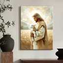 OTOSTAR Jesus and Lamb Christian Wall Art Canvas Prints - Jesus Saves the Lost Lamb Christian Canvas Wall Art for Prayer Room Baptism Serenity Prayer Church Decor - 12 x 16 Inch