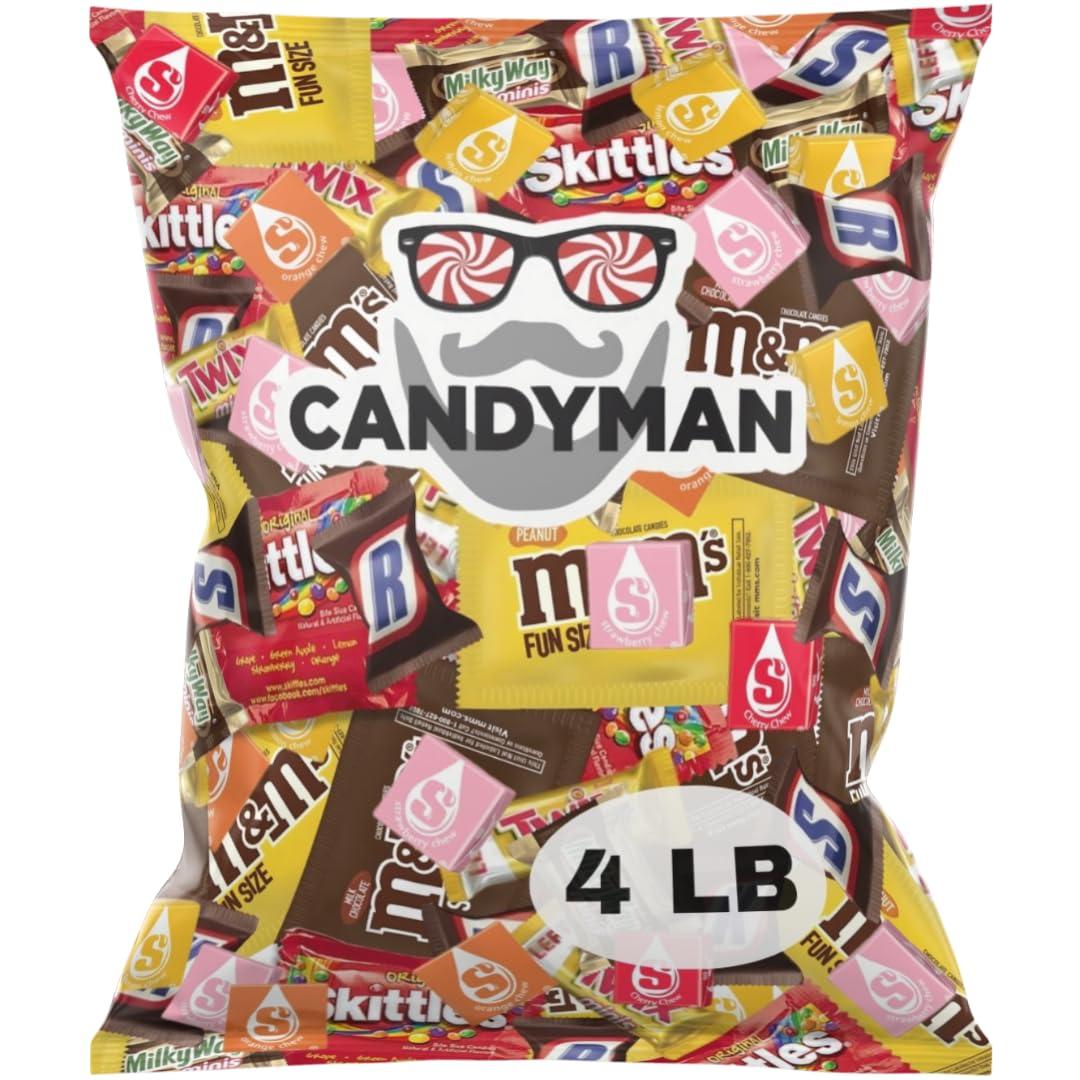 CANDYMAN Bulk Assorted Candy Variety Pack Individually Wrapped Chocolate & Candy Mix, 4 Pound Party Bag Assortment for Holiday Treats, Office Snacks, Gifting, & Favors, BBD 11/30/2026
