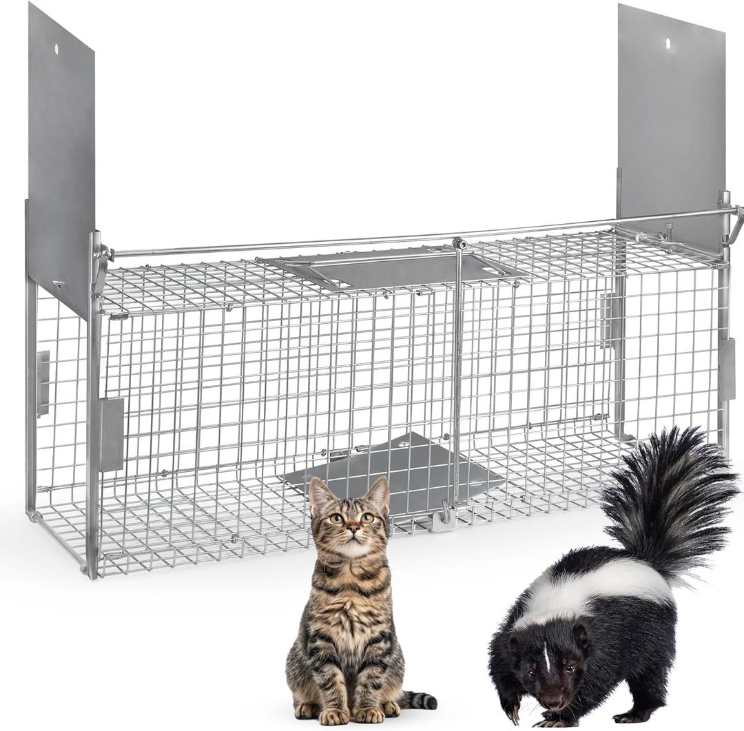 Squirrel Trap 32in - Live Animal Cage with Dual-Door Metal Cage Trap Up to 13Pounds, Large Humane Cat Trap for Outside(31.5 * 10 * 9.44in)