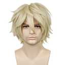 LABEAUT Short Blonde Wig Male Men, Anime Fluffy Golden Cosplay Anime Wigs With Bangs Unisex Heat Resistant Hair for Party Halloween + Free Cap