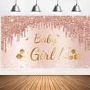 Baby Shower Decorations Baby Girl Banner, Pink Rose Gold Baby Girl Shower Backdrop Party Supplies, Pink Sweet Baby Shower Poster Background Photo Booth Props Decor