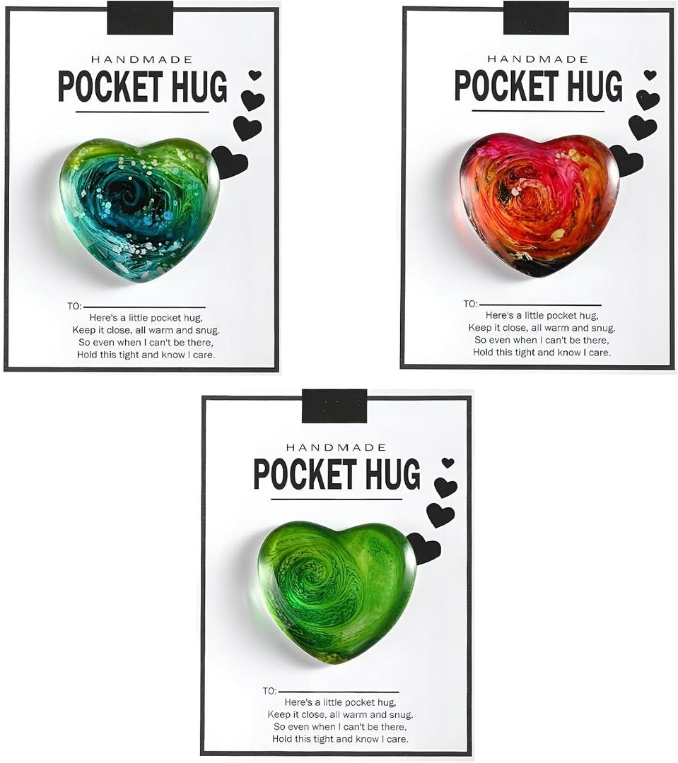 AGLOO 3Pcs Pocket Hug Heart with Card Greeting Cards Pocket Hug Token for Friends, Family, Classmates, Students, & Colleagues Relationship Gift for Distant Social Presents (Hearts)