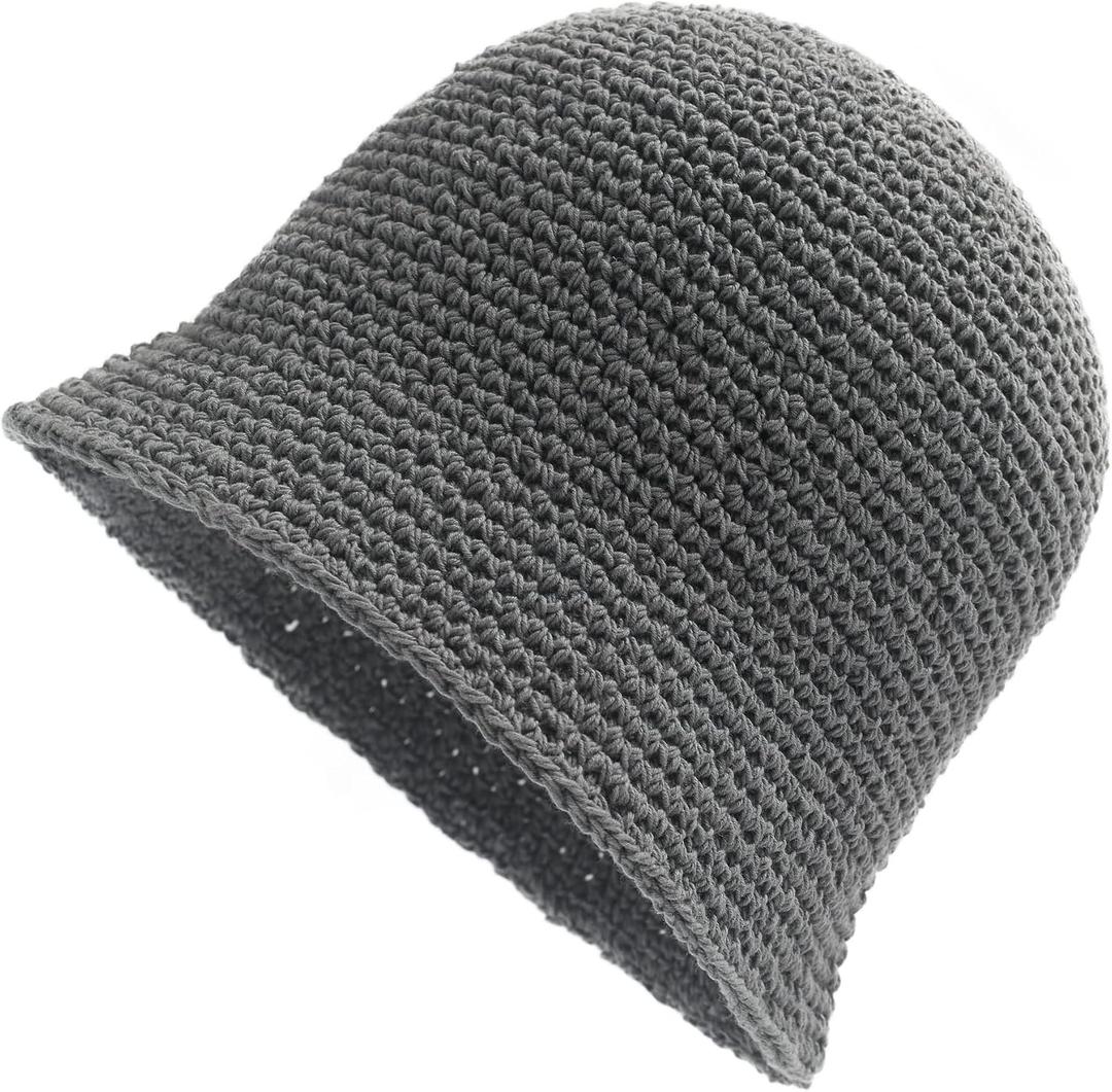 ZLYC Women Crochet Bucket Hat Handmade Cotton Knit Cloche Bowler Hat (Gray)