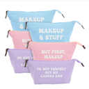 6 Pack Small Cosmetic Canvas Makeup Bags for Women with Zipper, 3 Colors and Designs (8 x 4 x 6 In)
