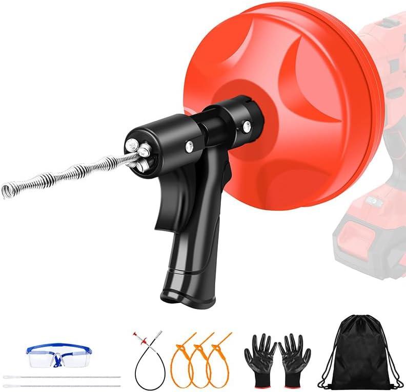 25FT Drain Auger, 10-In-1 Double Mode Drain Snake Tool, Professinal plumbing snake Plumbing Snake with Safety Glasses and Gloves, Hair Removal Tool with Cleaning Brush [Upgraded 4.0]