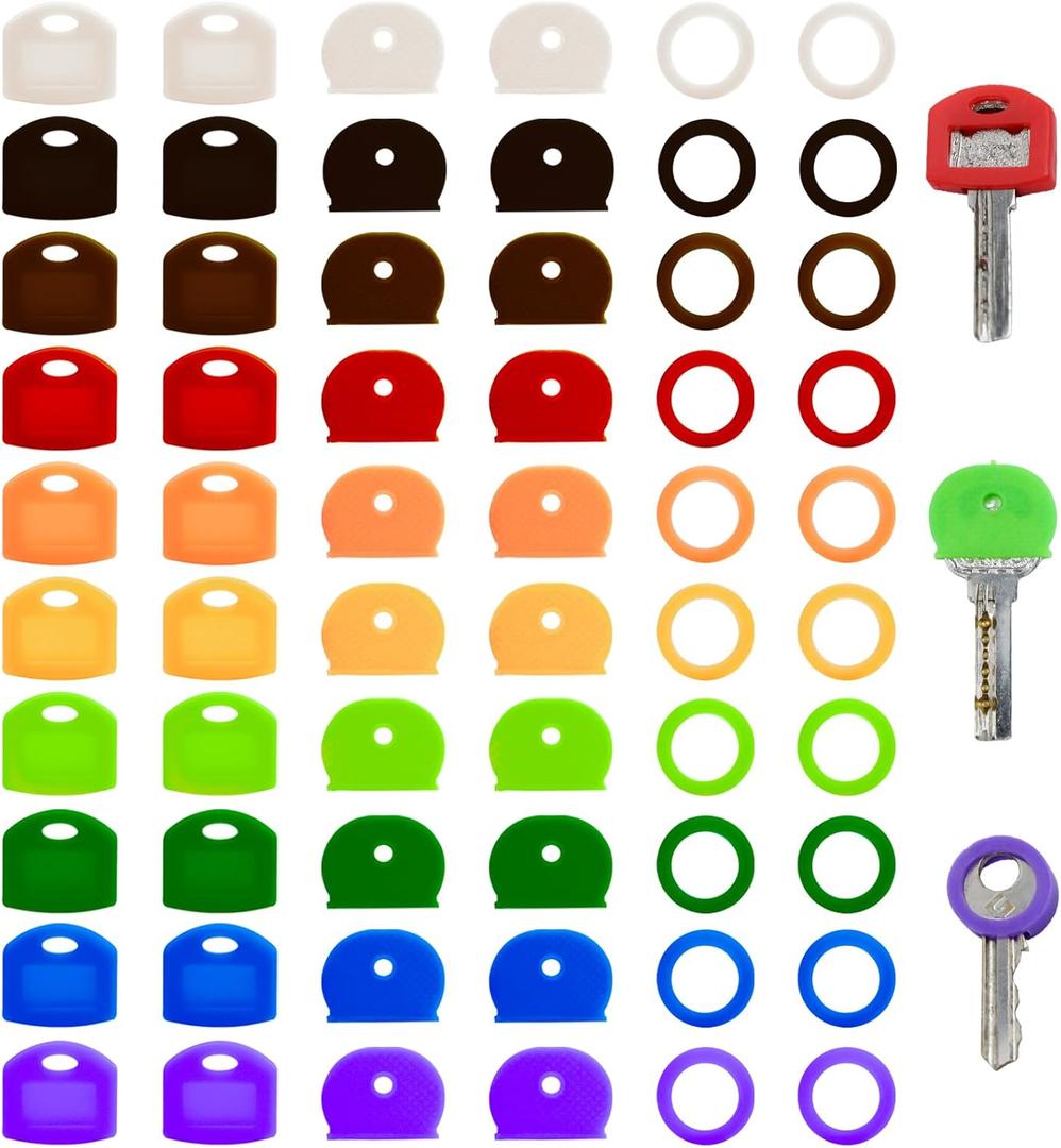 60 Pieces Key Color Covers Plastic Key Color Identifiers 3 Styles 10 Assorted Colors Key Toppers for House Keys Organization Key Identifier Rings