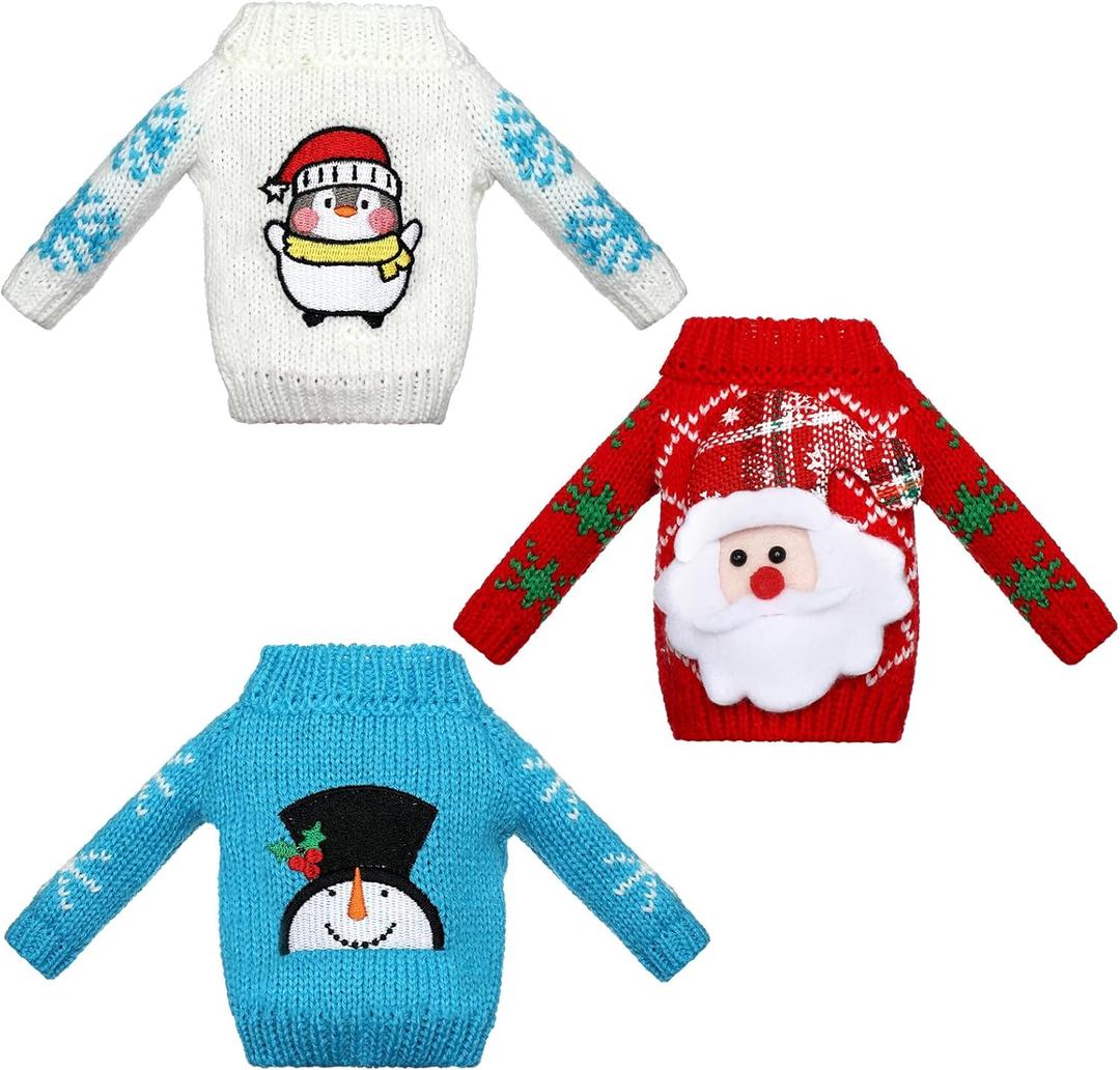 Aoriher 3 Pcs Christmas Doll Clothes Christmas Accessories Outfit Small Sweater Set Knitted Clothing Elk Xmas Santa Tree Snowflake Print Xmas Doll Accessories (Plaid Style)