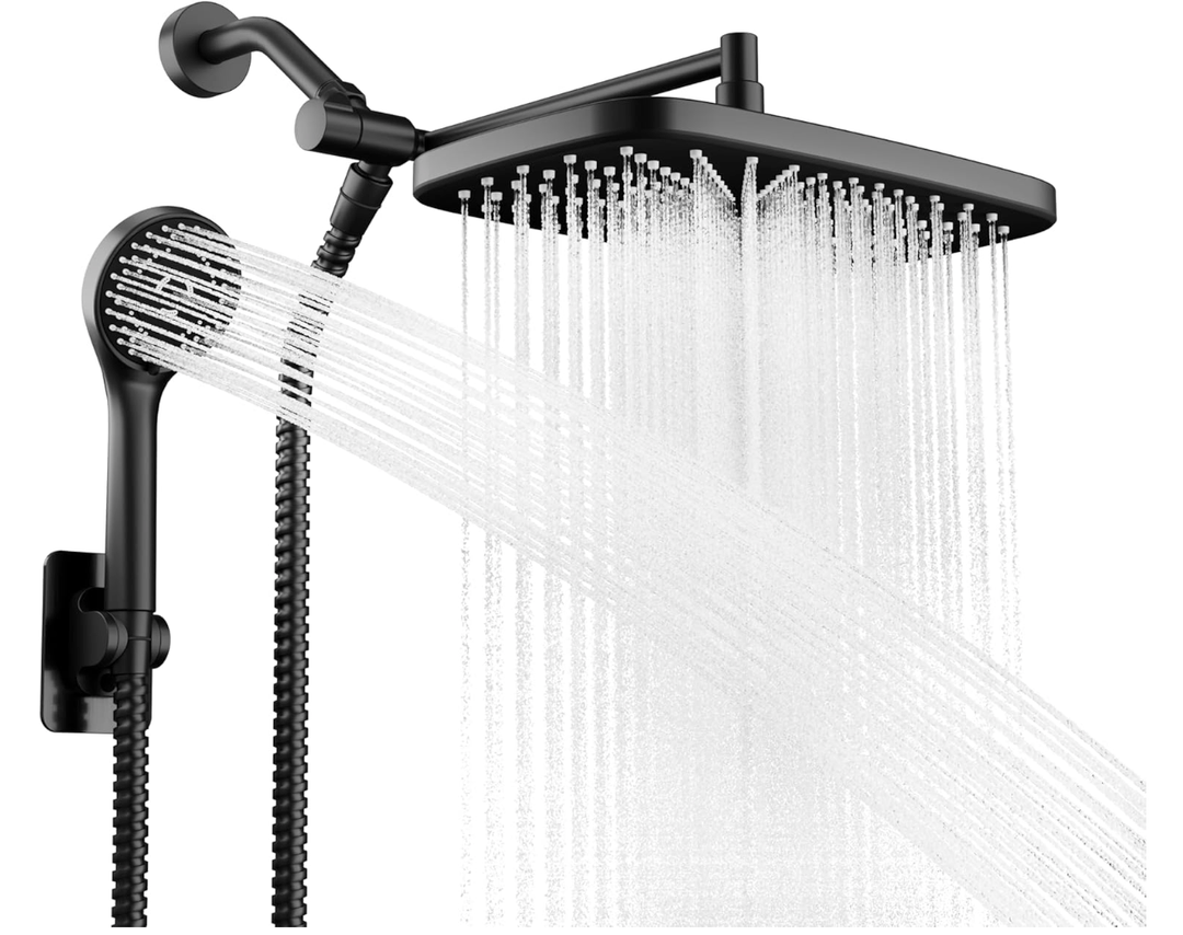 Seacity Wide Rain Shower Head With 5 Modes Handheld Showerheads, High Pressure Showerhead Combo with Extension Arm for Bathroom Accessories, Adjustable Shower Head with AntiClog Nozzles (Black)