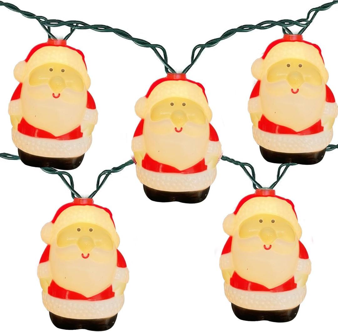 Christmas Santa String Lights Outdoor, 8.5Ft Vintage Christmas Decorations String Lights with 10 LED Santa Lights, Hanging Christmas Window Fairy Lights for Indoor Party Holiday Xmas Tree Decor
