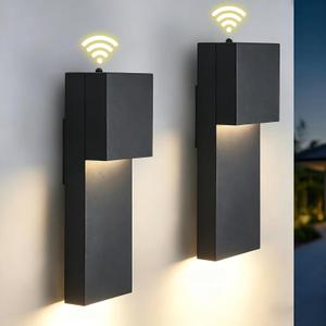 Modern LED Outdoor Wall Sconce, Dusk to Dawn Outdoor Lighting, Black Porch Lights Outside Wall Mount Lights for House Porch Garage, 15 Inch 3000K 2 Packs