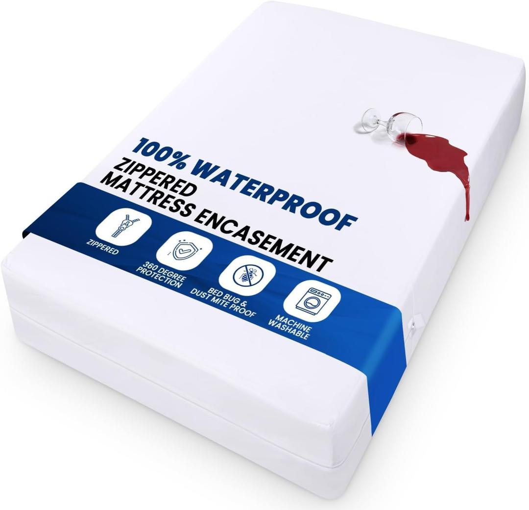 Utopia Bedding King Size Mattress Protector Zippered, 100% Waterproof Bed Bug and Dust Mite Proof Mattress Encasement, Absorbent 6 Sided Mattress Cover, White