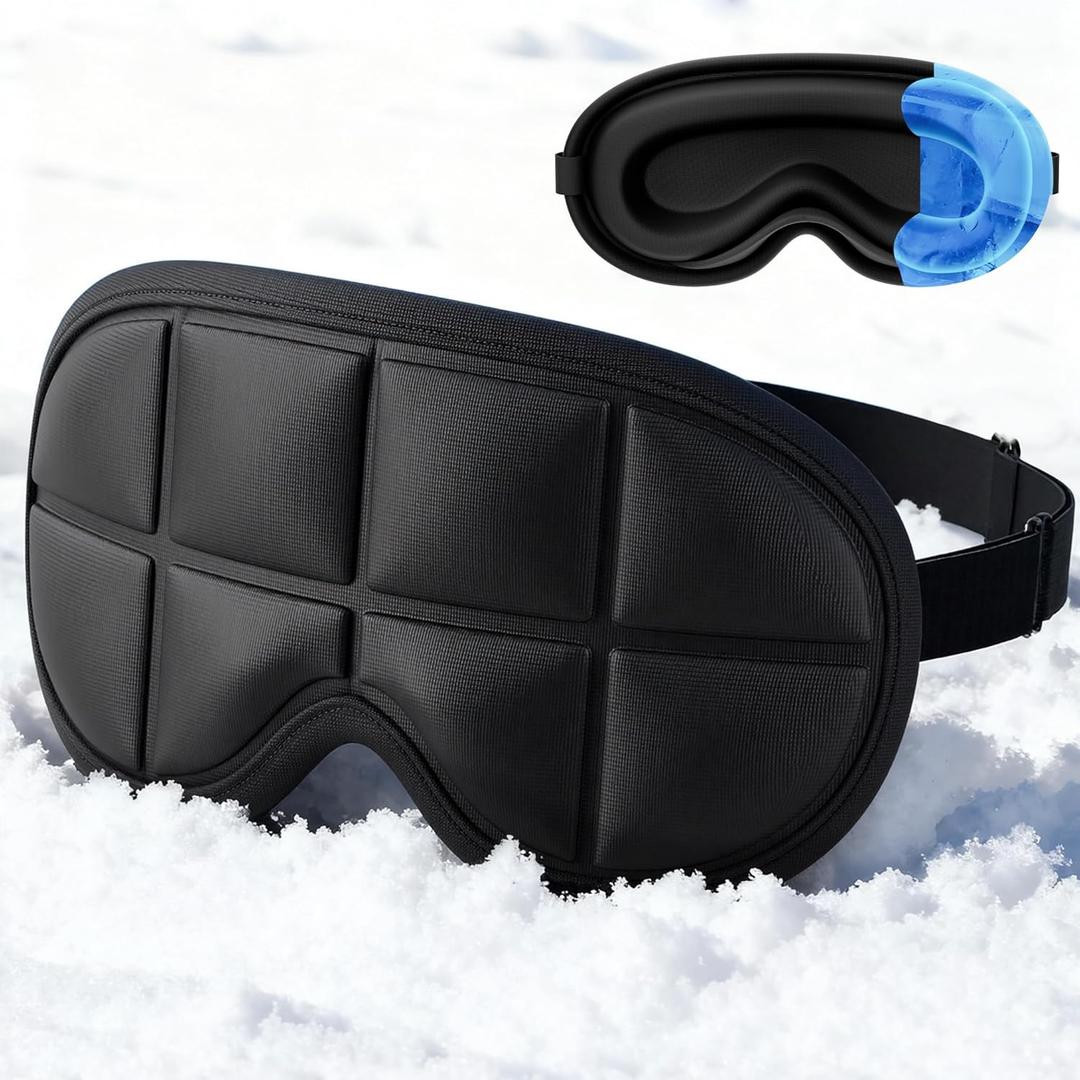 3D Cooling Sleep Mask with Double Coldfocus Gel - Frozen Cold Gel Eyes Mask with Contoured Blackout Hot & Cold Therapy for Women, Men Sleeping on Airplane Traveling for Migraine, Dry Puffy Eyes, 1 Pack