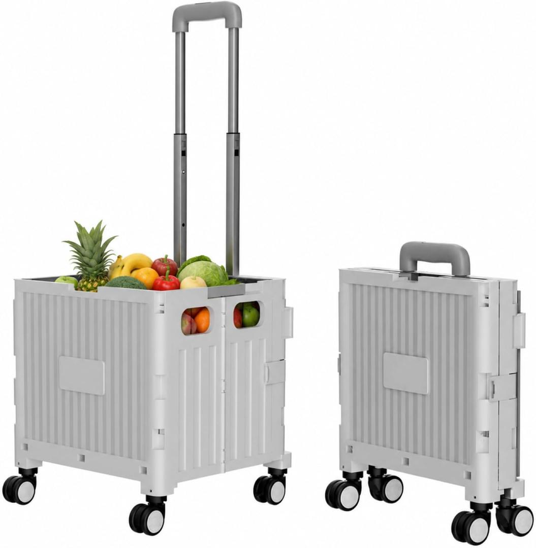 Foldable Shopping Cart with Wheels: Gray Rolling Utility Crate