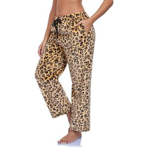 RONGTAI Leopard Print Pants for Women Soft Flannel Pj Bottoms Casual Warm with Pockets Drawstring Trousers S-XXL