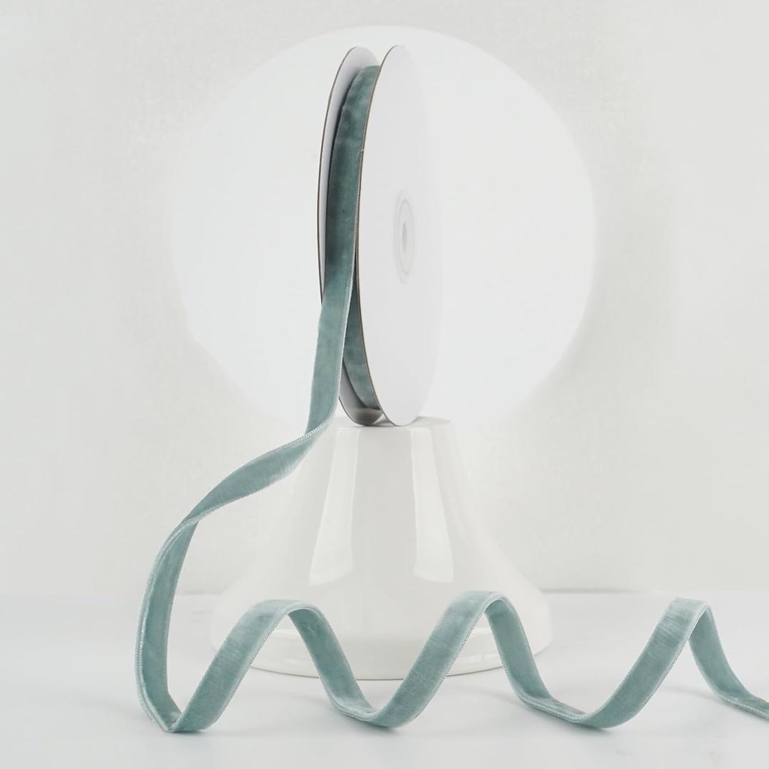 MEEDEE Dusty Blue Velvet Ribbon 3/8 Inch Double Face Velvet Ribbon 2 Rolls 20 Yards Slate Blue Ribbons for Ornaments, Gift Wrappig, Christmas Tree Decorations, Rustic Wreath, Winter Decor