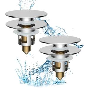 Hibbent 2 Pack All Metal Upgraded Bathroom Sink Stopper, Universal Pop Up Sink Drain Strainer, Brass Bullet Core Push Type Sink Stopper for 1.1''~2.3''' Basin, Anti Clogging Drain Filter, Chrome