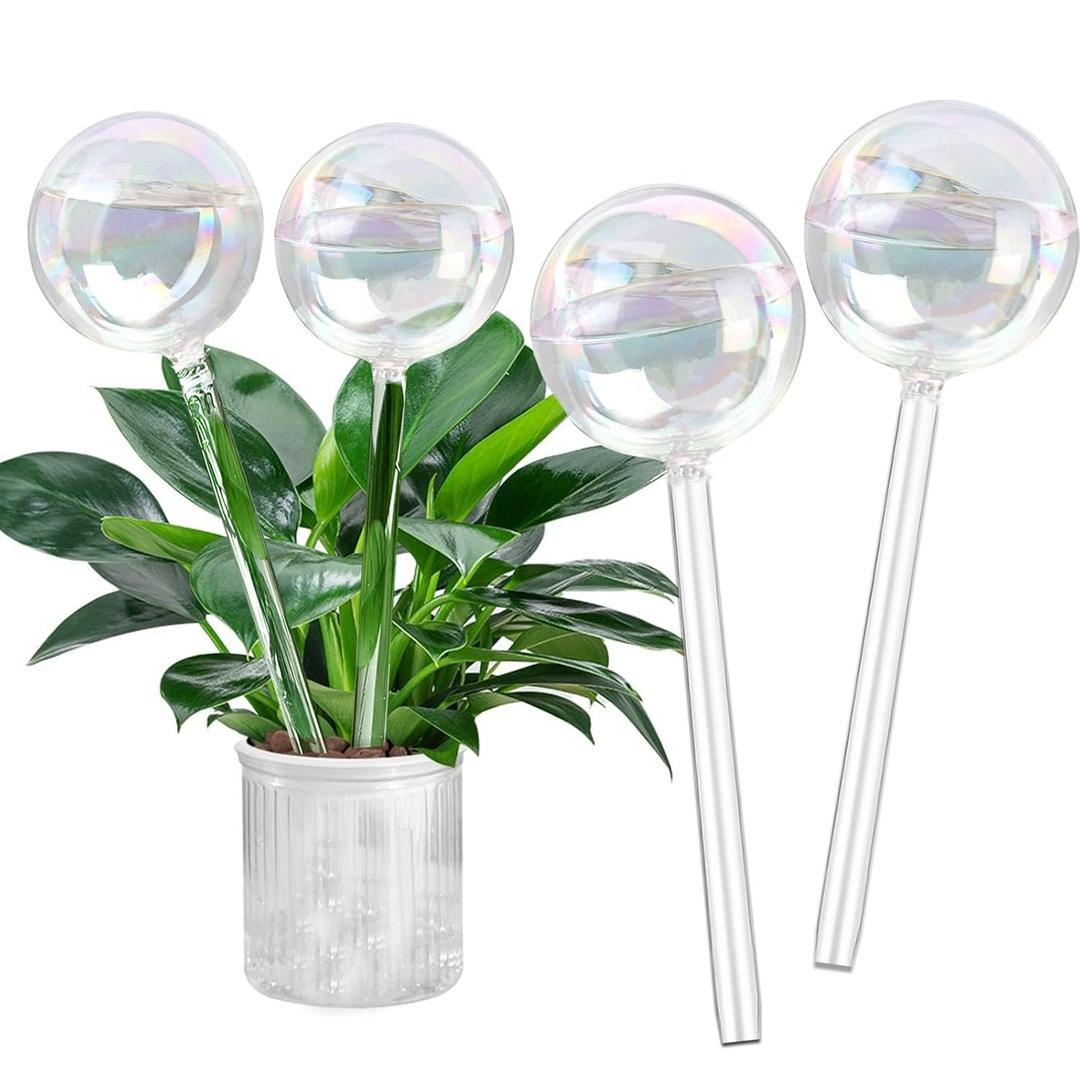 Clear Rainbow Glass Plant Automatic Watering Bulb, 4pcs Garden Flower Self Watering Planter Inserts, Automatic Plant Waterer System Set Self Watering Spikes to Support Plant Health
