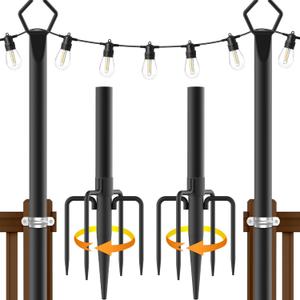 AILBTON 10Ft String Light Poles 2 Pack,Light Poles for Outside Lights,Outdoor with Fence Brackets Hanging Lights,Metal Stand Deck Patio Backyard