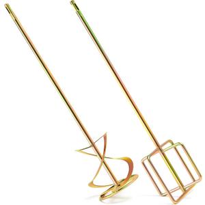 2 Pcs Paint Mixer for Drill 5 Gallon Buckets Paddle Mixer Stirrer Attachment Rustproof Zinc Plated Steel Stirring Sticks for Resin Concrete, and More(Gold,Square Handle)
