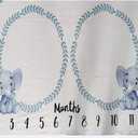 Baby Monthly Milestone Blanket Twins Neutral Blue Elephant Newborn Nursery Decor Photo Props Shoots Photography Growing Toddlers Soft Fleece Swaddle Blanket with Wreath Frames