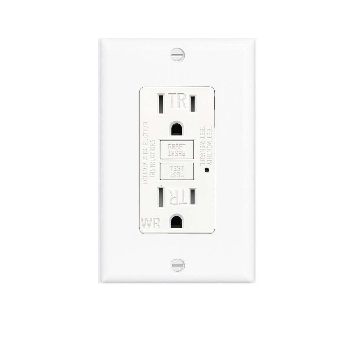 (15 AMP-1 Pack)LOONAVA GFCI Outlet WR White Tamper Resistant, Weather Resistant GFI Receptacle with Self-Test, LED Indicator,UL Listed, Easy Install Ground Fault Outlet for Outdoor Use & Bathroom