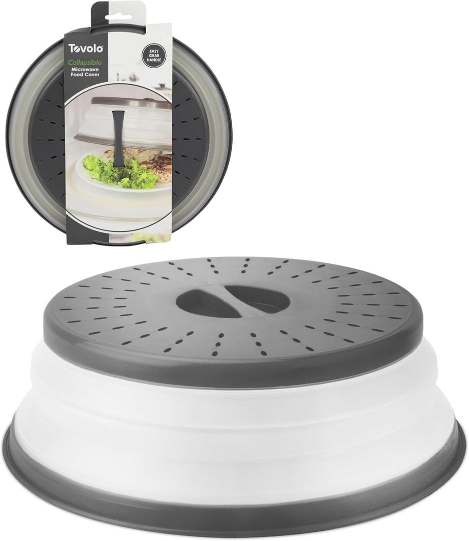 Tovolo Microwave Splatter Cover for Food, Medium (Charcoal) - Collapsible & Vented Silicone Splatter Guard Lid - Microwave Plate & Dish Cover with Handle - BPA-Free Kitchen Gadget for Meal Prep (Medium (10 inch))