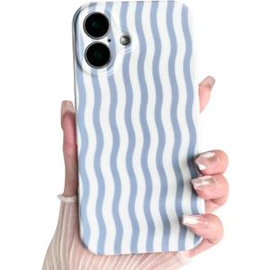 Lovmooful for iPhone 16 Case Cute Color Wavy Striped-Blue&White