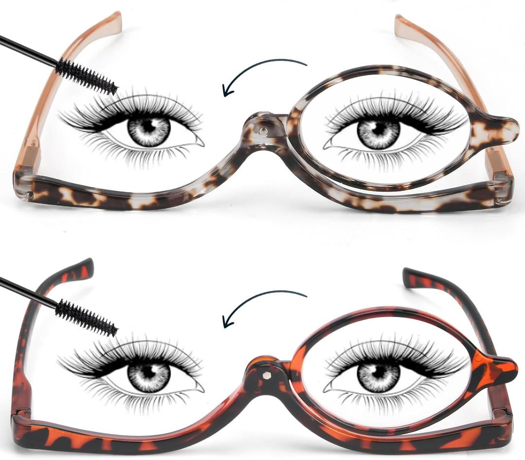 SEEKEY 2 Pack Makeup Reading glasses for Women,One Eye Cosmetic Readers Rotating Lens, Makeup Readers for Women (Tortoise+brown, 1.5 x)