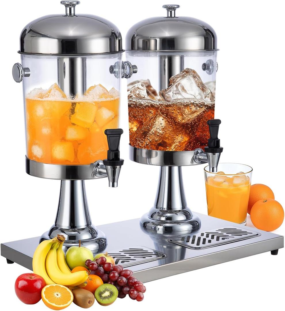 4.23 Gallon Hot and Cold Beverage Dispenser with Stand, Stainless Steel Drink Dispenser with Drip Tray for Party, Bar, Coffee, Lemonade – 2/4/6 Gallon,Gold & Silver (4 GALLON (16L), SILVER)