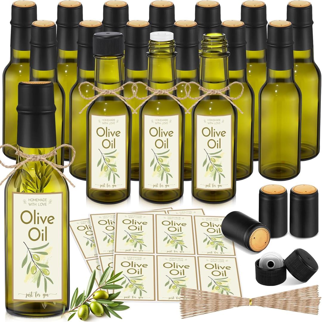 Havawish 20 Pcs 3oz Homemade Mini Olive Oil Bottles Hot Sauce Glass Bottles with Leak Proof Screw Cap Funnel Clear Bottle for Storing Homemade Olive Oil Wedding Baby Shower Gifts (Green)