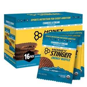 Honey Stinger Organic Gluten Free Cookies & Cream Waffle, Energy Stroopwafel for Exercise, Endurance and Performance, Sports Nutrition for Home & Gym, Pre & During Workout, 16 Waffles, 16.96 Ounce (EXP 08/27/26)