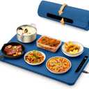 Electric Warming Tray for Food-Versatile Food Warming Mat for Parties- 3 Temperature Settings-Rollable & Portable,Premium Silicone Nano-Material with Auto Shut-Off - Heating Mat for Gatherings (Blue)