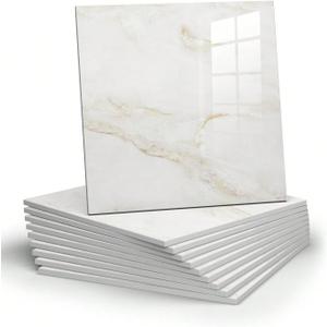 10pcs Marble Peel and Stick Backsplash Waterproof Washroom Wall Panels, Peel and Stick Tile, PVC Foam Wall Panels for Kitchen, Bathroom - 11.8"x11.8"Kitchen Tile (White and Yellow,9.7 Sq.ft)