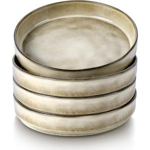 LIANYU Pasta Bowls, 8.25 Large Bowl Sets of 4, Stoneware Round Shallow Dinner Plates for Meal, Ceramic Salad Serving Plate for Cereal, Soup, Dishwasher & Microwave Safe, Sandy Beige