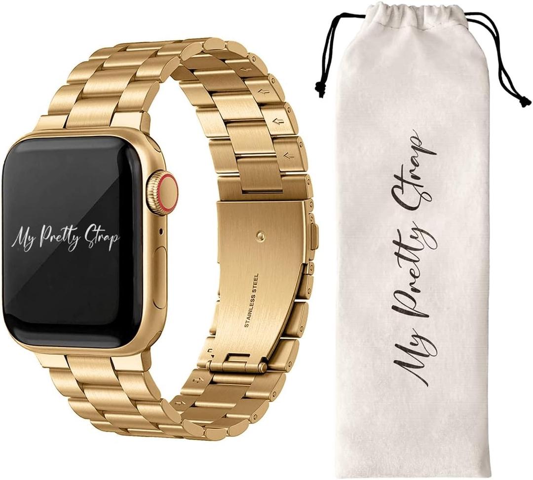 My Pretty Strap- Compatible Apple Watch Band - Stainless Steel iWatch Strap for Women- Adjustable Strap (5.1" - 6.8") - Series 1-11, SE & Ultra (38/40 41/42/44/45/49) - Gold, Rose Gold, Silver, Black- Classic