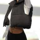 Womens Winter Warm Padded Crop Vest Lightweight Sleeveless Puffer Vest (Brown, XL)