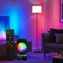 Qaubauyt Smart LED Floor Lamp with APP Control & RGB Colors - Dimmable Standing Lamp for Living Room, Bedroom, Gaming - Remote, Timer, 9W Bulb Included, 60.6" Modern Tall Lamp (White)