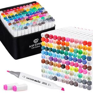 SAVZJSD 120 Colors Alcohol Markers, Dual Tips Alcohol-Based Art Markers for Artists and Adults in Coloring, Painting (Fine & Broad