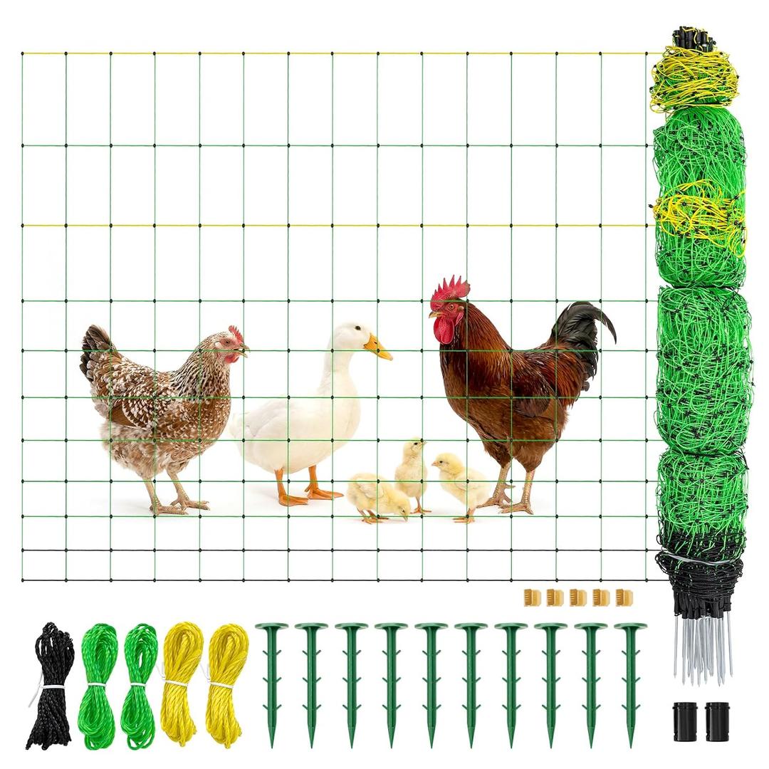 Electric Poultry Netting 41.5" H x 164' L, Portable Electric Chicken Fence for Chickens, Ducks, Geese & Turkey, Anti-Predator Poultry Net Fencing with Double Spike Posts for Backyard, Farm & Homestead