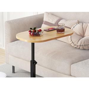 DAVIDOK C-Shaped Sofa End Table, Adjustable Height Couch Side Table with Device Slot, Wood Color with Black Metal Stand, Couch Table for Living Room, Bedroom