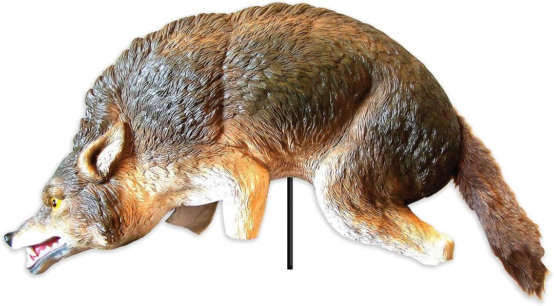 Bird-X 3D Coyote Decoy, Lifelike Predator Replica, Coyote Decoy with Moving Tail and Realistic Markings, Easy to Install, Covers up to 1 Acre of Land, 32"x8"x30"