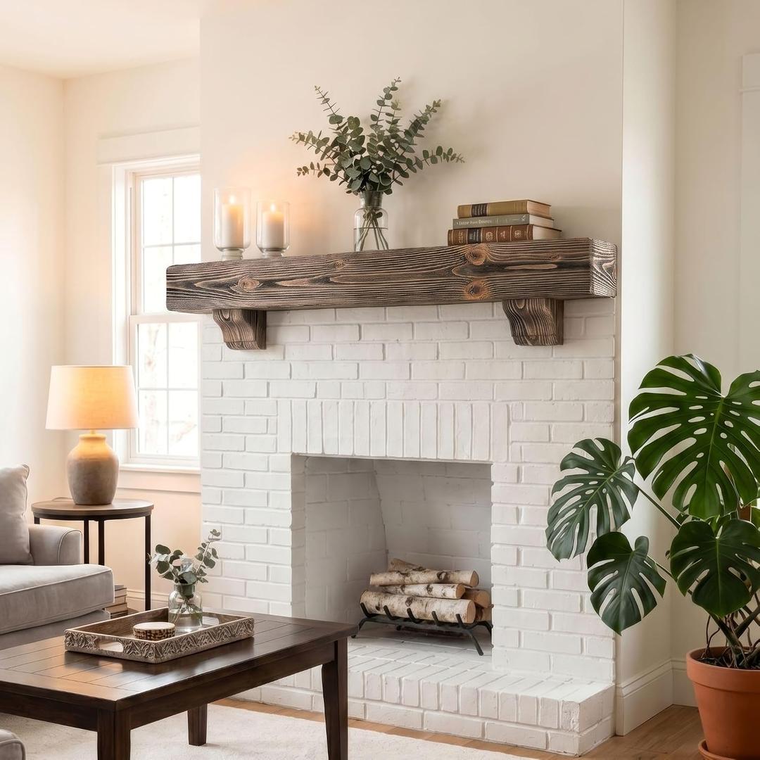 BoscoMondo Fireplace Mantel Shelf with Corbels Rustic Farmhouse Wooden Mantel, Solid Pine Floating Mantel Shelf for Wall, Decorative Fireplace Mantel for Living Room (6072)