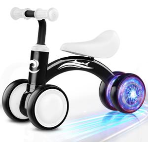 Colorful Lighting Baby Balance Bike Toys for 1 Year Old Boy Gifts, 10-36 Month Toddler Balance Bike, No Pedal 4 Silence Wheels&Soft Seat First Riding on Toys, One Year Old Boy Birthday Gifts. (Black)