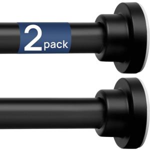 ENJOYBASICS 2 Pack Adjustable Spring Tension Curtain Rods 32 to 66 Inches, Stainless Steel Matte Black Shower Rod No Drilling for Window, Bathroom, Closet, Room Divider, 7/8" Diameter Black