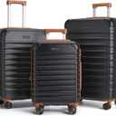 LIGHT FLIGHT Luggage Sets, 3 Piece Durable Suitcase Set with Spinner Wheels, 3 Pcs Hardside Lightweight luggage with TSA Lock, Large Checked Travel Suitcases, 20/24/28 Inch,Black/Brown