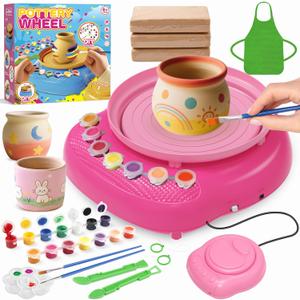TingingYuli Pottery Wheel for Kids with Clay Kit - Arts and Crafts for Kids Ages 6-8 8-12, Complete Pottery Kit with Air Dry Clay and Painting Tools, Easter Christmas Birthday Gift for Boys Girls (rose)