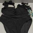 Blooming Jelly Womens High Waisted Bikini Set Tie Strap Jacquard Terry Cloth 2 Piece Swimsuit Modest Cute Retro Bathing Suit (Large, Black)